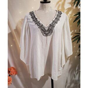 Chicos Beaded Sequin Embellished Flutter Sleeve V-Neck Gauze Blouse Size 3 XL